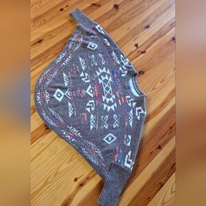 Vintage Mexican Ponch Knit Sweater, Brown Geometric Patterned. Woven.